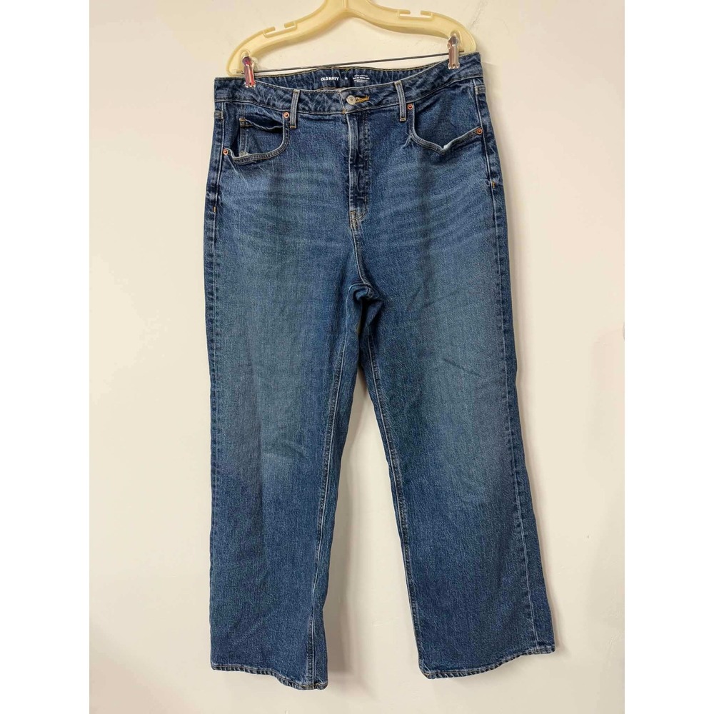 Old Navy Sky-Hi Wide‎ Leg Jeans Extra High Rise Blue Denim Womens 16 Inseam 30